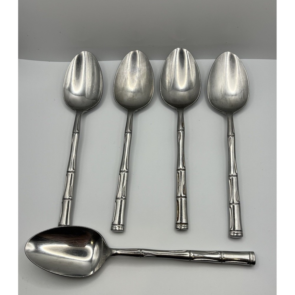 Reed & Barton Rebacraft Regal Bamboo Oval Soup Spoons 7-1/4"  Stainless Lot of 5